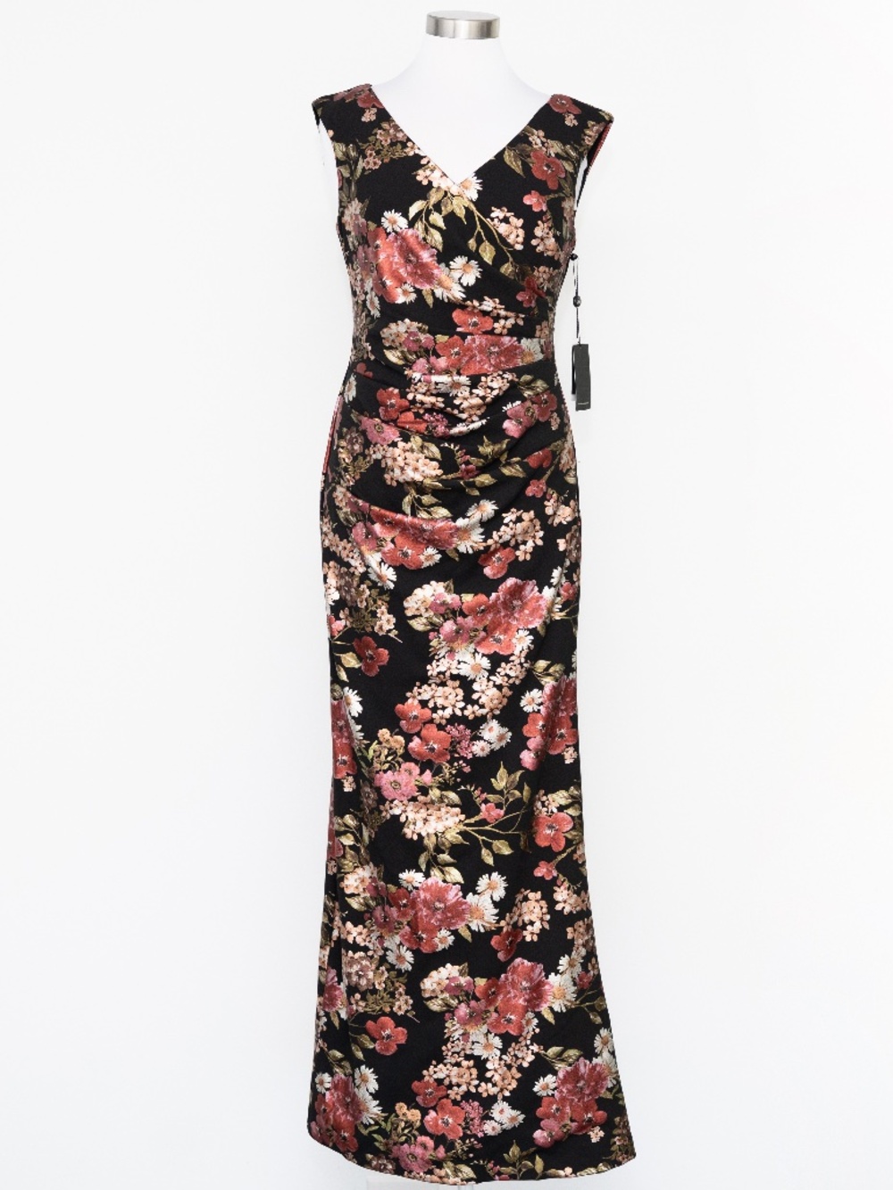 Floral V-Neck Black Maxi Dress with Rose Print - Picture 2 of 13